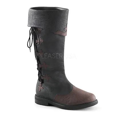 Black Brown Renaissance Pirate Elizabethan Middle Ages Costume Knee Bucket Boots • $92.95