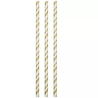 Gold & White Stripe Paper Straws 24 Per Pack 7.75  Party Tableware Supplies • $2.99