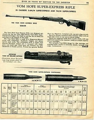 $9.99 • Buy 1964 Print Ad Of Vom Hofe Super-Express Rifle & Cartridges