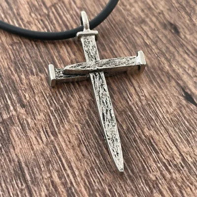 Nail Cross Necklace In Antique Silver (Lgc10rub) Black Cord NWT • $15.99