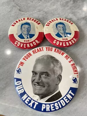 1966 Large Ronald Reagan FOR California GOVERNOR Campaign Button Pins Wallace 2 • $19.99