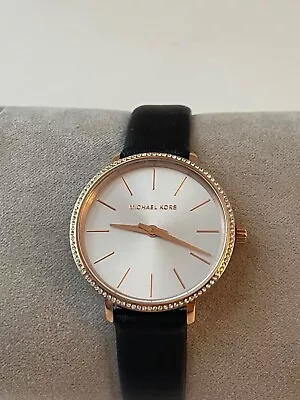 Michael Kors Pyper Crystals Rose Gold Black Leather Strap Women's Watch MK2835  • $109