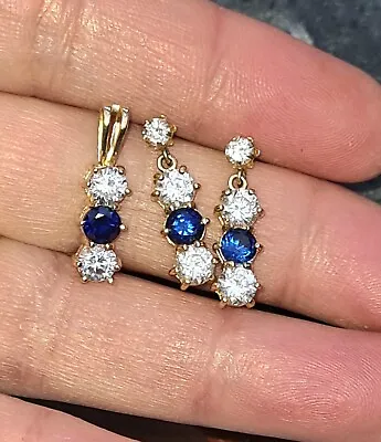 QVC Designer Sapphire Dangle Earrings And Pendant No Chain 14ct Gold 585 Not 9k • £320