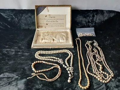 Vintage Faux Pearl Necklaces Bead Parts Lot Original Richeliu Box  • $12.99