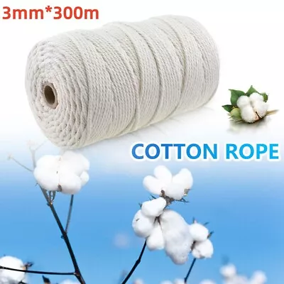 £7.59 • Buy 3MM 300M Natural Beige Cotton Twisted Cord Rope Artisan Macrame String Craft UK
