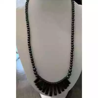 Beautiful Modern Hematite Bar & Bead Statement Necklace 18  Long - Made Well • $18.50