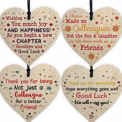 Colleague Leaving Gifts Wooden Heart Plaques Thank You Friendship Work Gifts • £3.99