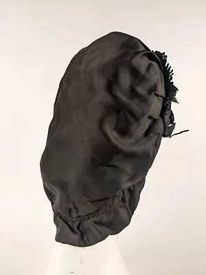 Civil War Era Black Silk Snood Bonnet W Ruffle Trimmed Front • $125