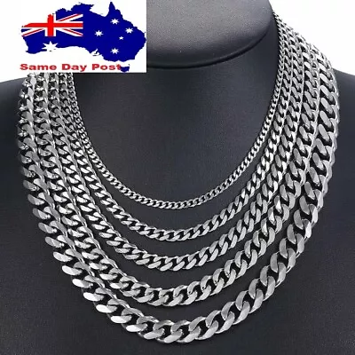 Silver  Stainless Steel 3 5 7 9 11 Mm Curb Cuban Chain Necklace Hip Hop Men Boys • $14.95