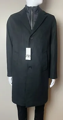 $110 • Buy Zara Combined Inverted Lapel Collar Long Overcoat 0706/494 Black Men's Med