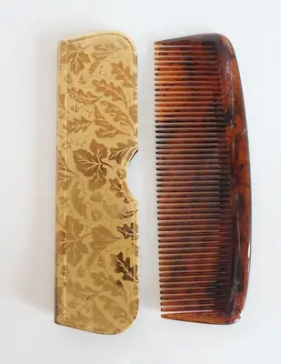 Vintage Pocket Comb With Etched Metal Case Gold Tone Leaf & Acorn Design • $9.95