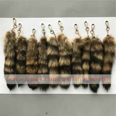 Wholesale - Natural Real American Raccoon Tail W Keychain Fur Tail Bag Charm • $18