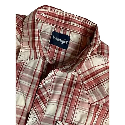 Wrangler Mens Short Sleeve Red Plaid Pearl Snap Western Cowboy Cut Size XL • $18.99