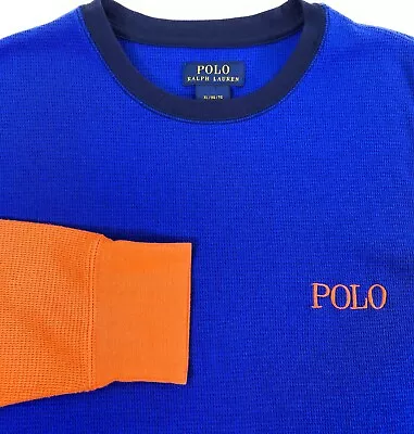 POLO Ralph Lauren Men's Thermal Crewneck Long Sleeve Blue Orange T-Shirt XL • $12.71