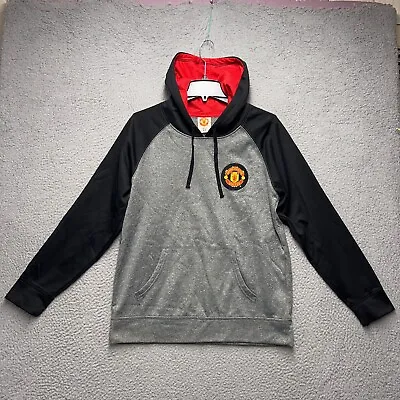 Manchester United Hoodie Sweatshirt Mens Medium Gray Black Long Sleeve Pullover • $20.97