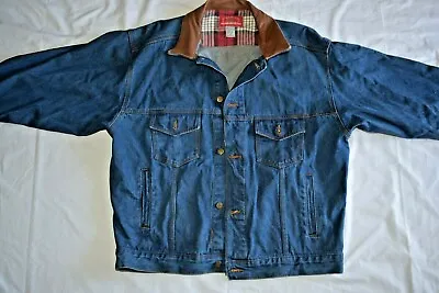 VTG  90s Marlboro Country Store Men's Blue Denim Jean Jacket LEATHER COLOR XL • $45.99