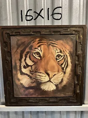 Vintage 70s Tiger Painting Signed Baier • $60