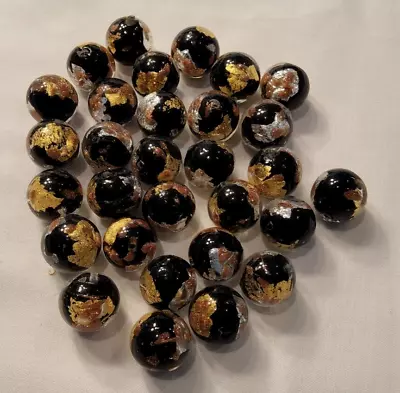 Rare Venetian Murano Glass Lampwork Black Luna Round BBeads24 - 25mm Lot Six 824 • $19.50