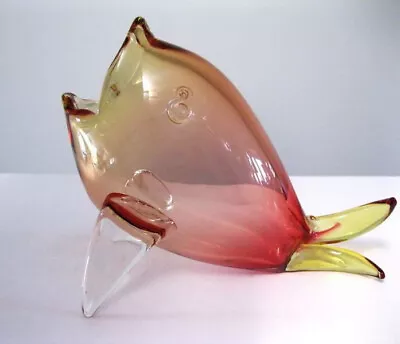 VTG Murano Blown Glass Fish Open Mouth 10.5  Sculpture MCM • $112