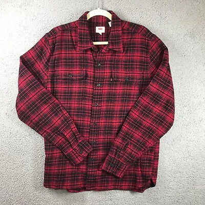Levis Flannel Shirt Mens Large Red Black Plaid Heavier Weight Pockets Lumberjack • $18.88
