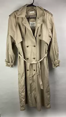 British Mist Womens 14 Vintage Trench Coat Belted Double Breast Button Up Beige • $39.95