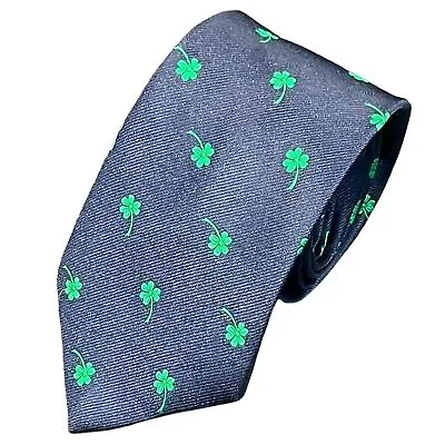 Shamrock Irish Mens Navy Blue And Green Embellished Neck Tie St. Patricks • $17.98