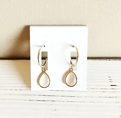 Moonstone Drop Earrings Yellow Gold Plated Teardrop Hook Close Anniversary Gift • $19.99