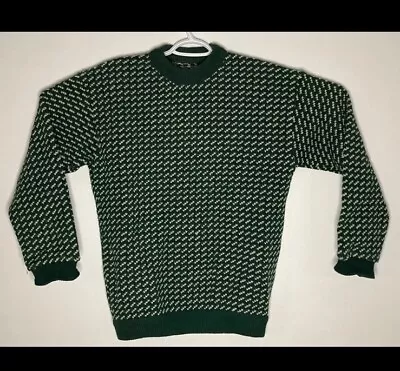 Vtg Vintage Roots Icelandic Green White Wool Blend Sweater Made In Norway Medium • $39