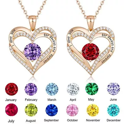 I Love You Always And Forever Crystal Heart Pendant Necklace Birthstone NeckNew • $6.83