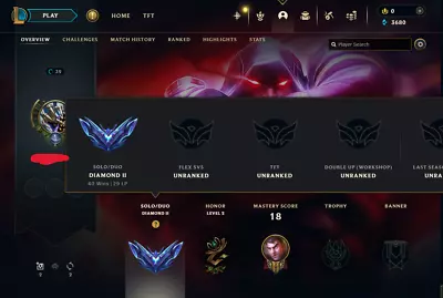 League Of Legends Account NA Diamond 2 73% Winrate • $85