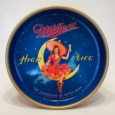 Miller High Life Vintage Beer Tray Tin Metal Girl Woman On Moon Milwaukee WI 13  • $75