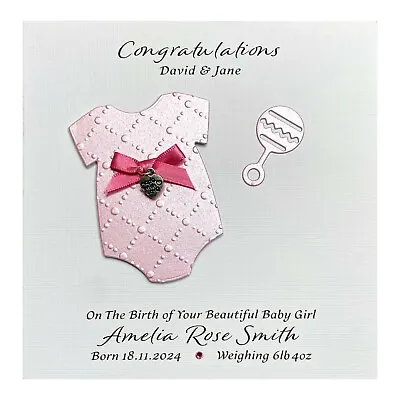 Handmade PERSONALISED New Baby Girl Card • £8.85