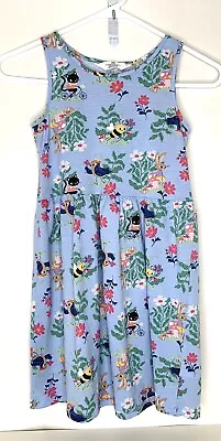 H&M Girls 134 Cm US 8/10 Blue Tank Dress Summer Cats Bees Bird Bunny Print • $11.19