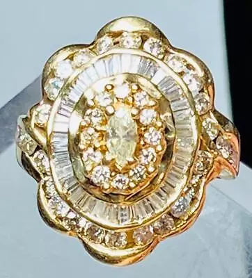 £250.03 • Buy 14K Gold 1ct Marquise Baguettes Diamond Ring 10.8 Grams Size 9.25 Appraisal Incl