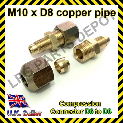 £4.44 • Buy Copper Pipe Compression Connector Adaptor M10xD8 Pipe 6mm To 8mm Adapter Joint