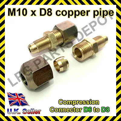 Copper Pipe Compression Connector Adaptor M10xD8 Pipe 6mm To 8mm Adapter Joint • £4.44