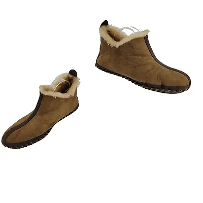 Cabela's Leather Moccasin Slippers 10M Brown Genuine Shearling Braided Detail • $29