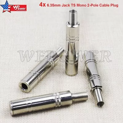 4Pce 1/4  Female Jack Mono TS Solder Audio Video 8mm Cable 6.35mm Connector • $10.16