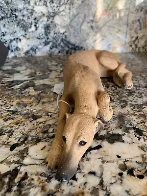 Sandicast Fawn Greyhound Dog Sculpture 12” Signed Sandra Brue Lying Down Dog VTG • $79.99