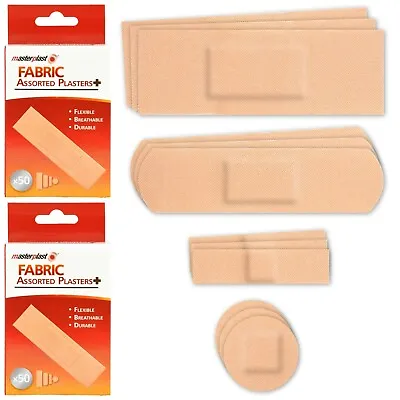 100 X FABRIC PLASTERS Assorted Flexible Breathable First Aid Wound Cut Dressings • £3.98