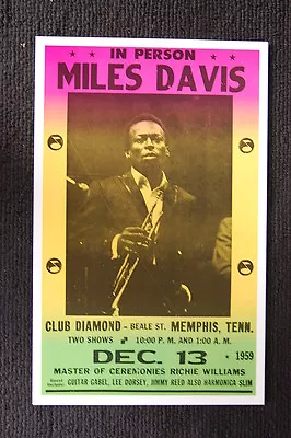 Miles Davis 1959 Tour Poster Club Diamond Memphis Tenn- • $4.25