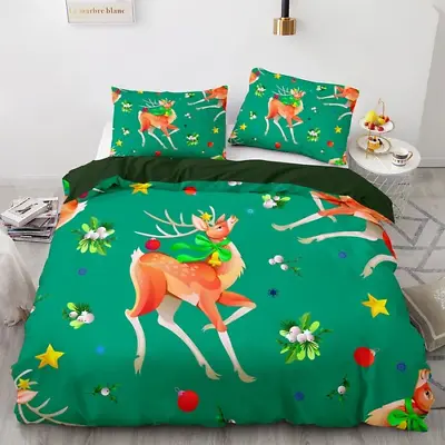 £34.68 • Buy Christmas Deer Duvet Cover With Pillowcases Superfine Fiber  Queen King Size