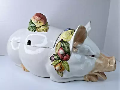 Vintage Large Ceramic Soup Tureen Pork Pig Hog Bowl With Lid Majolica Italy • $112.50