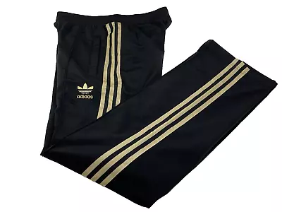 Adidas Black Gold Trefoil Stripes Track Training Pants Streetwear 36 Measures M • $39.99