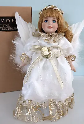 Avon Katrina Angel Porcelain Doll Feather Wings Gold Halo 10.5  Tall With Stand • $14.99