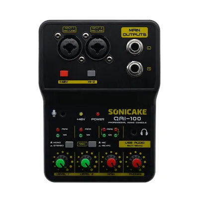 SONICAKE Mixing Console Audio Mixer Sound 2 Channel With Sound Card USB Mixers • £31.34