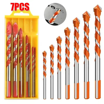 7PCS Masonary Drill Bit Set Stone Brick Concrete Wall Masonry Drills DIY W/Case • £6.99