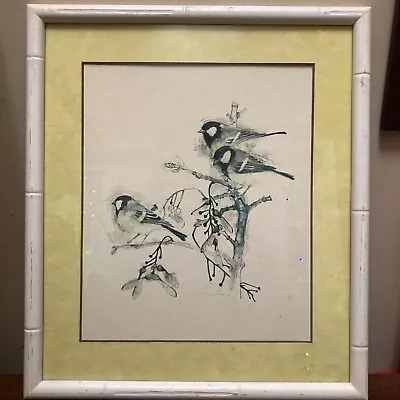 Vintage Bird Aviary Chickadees Watercolor Art Print Denmark By Mads Stage Signed • $70