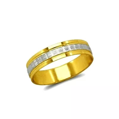 14K Solid Two Tone Gold Band Ring Men's Women's Wedding Engagement 5mm Size 6-11 • $206.99