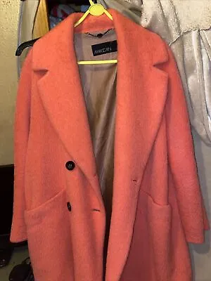Bright Coral Long Coat By Marccain Size 2 Made In Italy Slightly Used  • £34